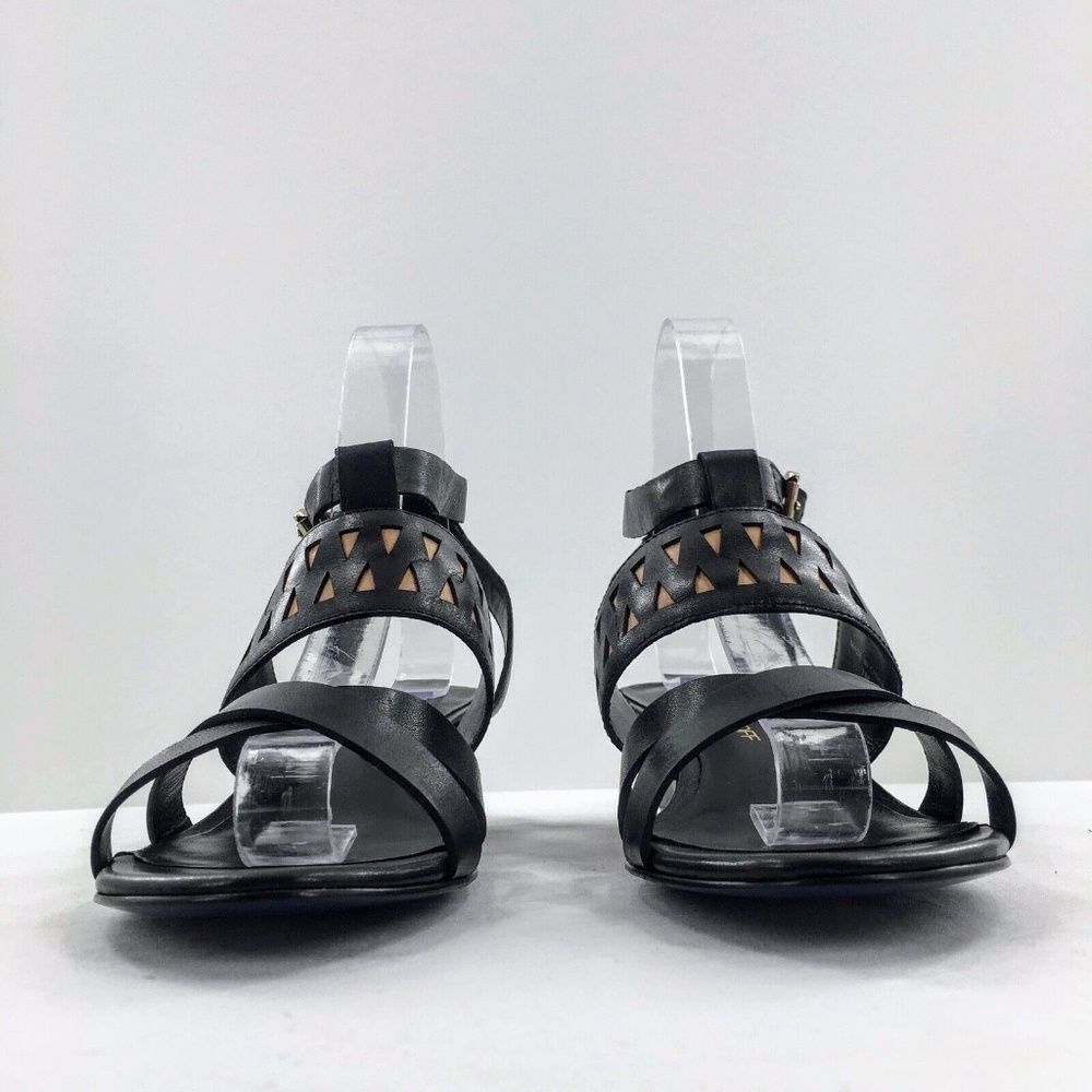 Rebecca Minkoff Sandals Black Tan Leather Gladiator Strappy Wedge Sz 7 - Picture 2 of 8
